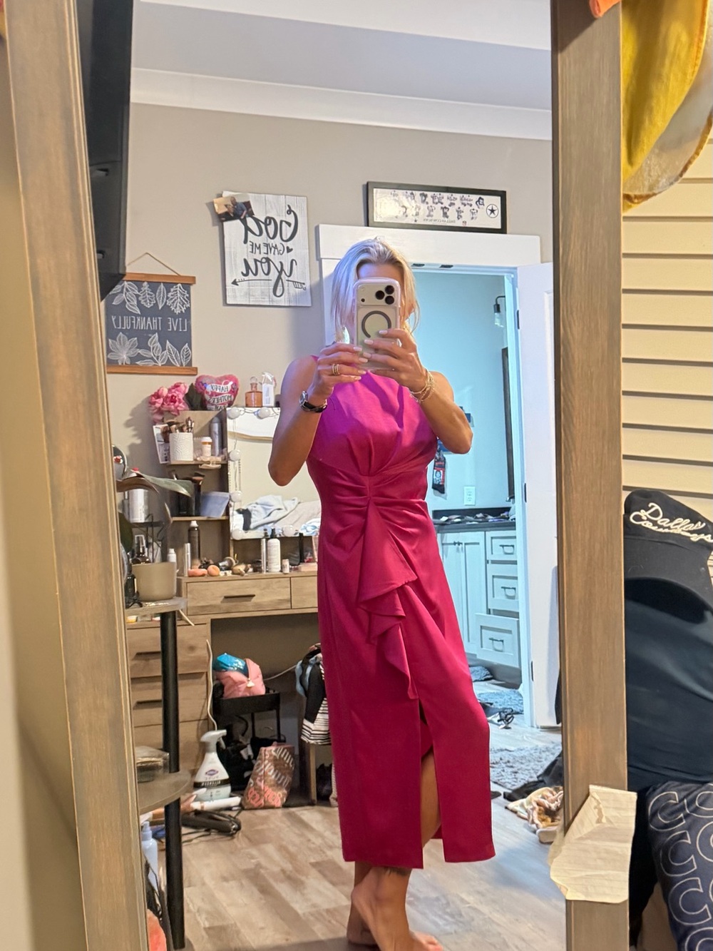 Vince Camuto Fuchsia Twist-Detail Midi Dress
